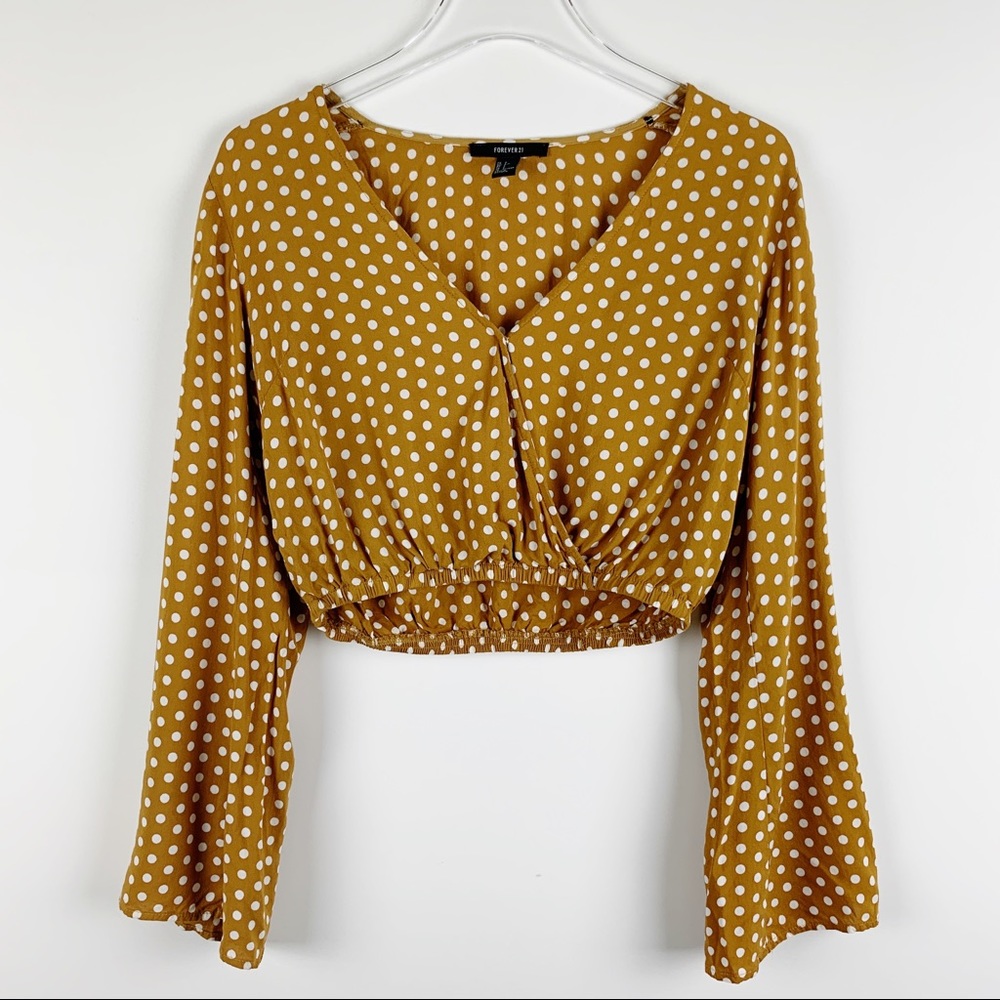 Forever 21 Polka Dot Bell Sleeve Crop Top